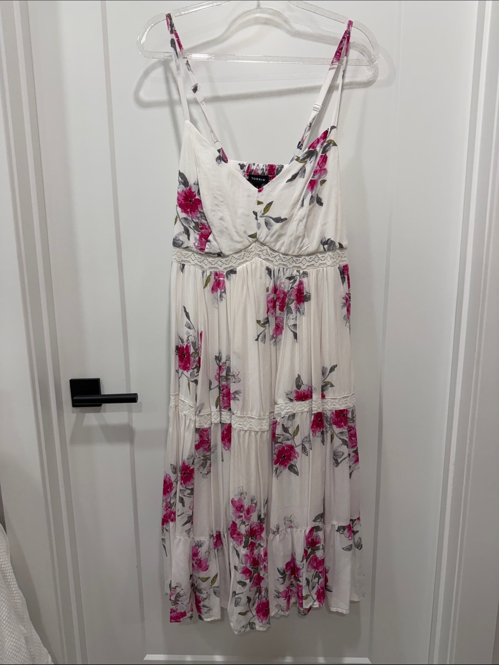 torrid White Midi Dress with Pink Floral Pattern